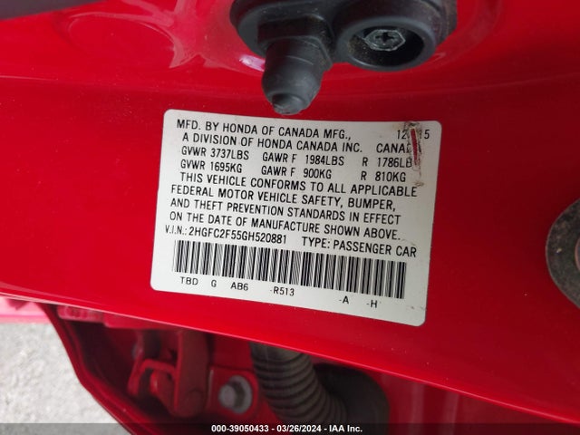 Honda Civic Lx 2016 2HGFC2F55GH520881 Image 9