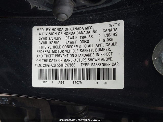 Honda Civic Lx 2018 2HGFC2F55JH597886 Image 9