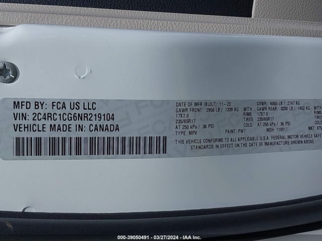 2C4RC1CG6NR219104 Chrysler Voyager Lx