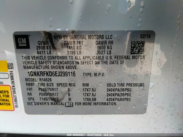 Chevrolet Traverse Ls 2014 1GNKRFKD6EJ299116 Image 9