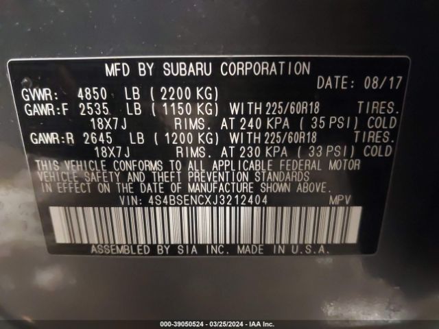 4S4BSENCXJ3212404 Subaru Outback 3.6r Limited