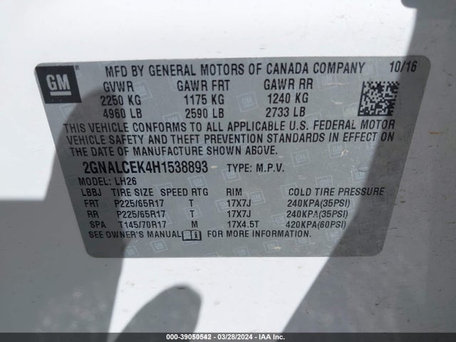 Chevrolet EQUINOX LT 2017 2GNALCEK4H1538893 Image 9