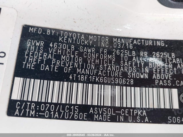 Toyota CAMRY XSE 2016 4T1BF1FK6GU590628 Image 9
