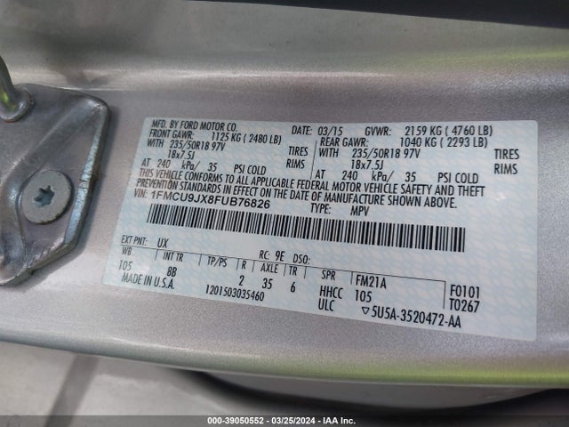 Ford Escape Titanium 2015 1FMCU9JX8FUB76826 Image 9
