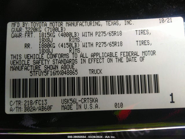 Toyota Tundra Sr5 2021 5TFUY5F16MX048865 Image 9