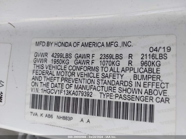 1HGCV1F13KA079392 Honda ACCORD LX