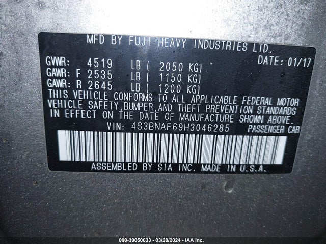 Subaru Legacy 2.5i Premium 2017 4S3BNAF69H3046285 Image 9