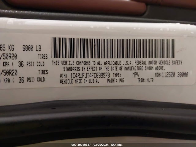 Jeep Grand Cherokee Summit 2015 1C4RJFJT4FC699978 Image 9