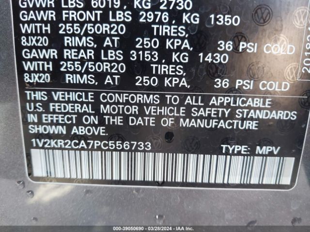 1V2KR2CA7PC556733 Volkswagen Atlas 3.6l V6 Se W/technology