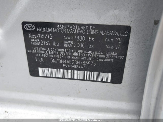 Hyundai ELANTRA SE 2016 5NPDH4AE2GH785873 Image 9