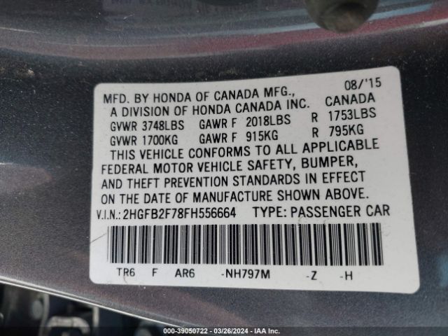 2HGFB2F78FH556664 Honda CIVIC SE
