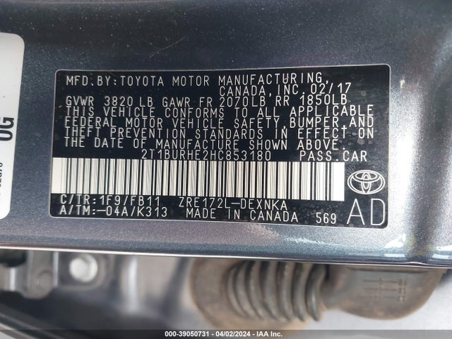 Toyota COROLLA LE 2017 2T1BURHE2HC853180 Image 9