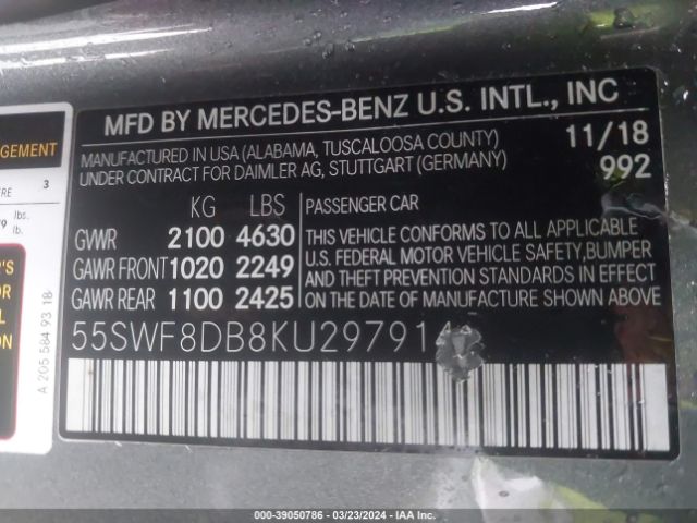 55SWF8DB8KU297914 Mercedes-Benz C 300