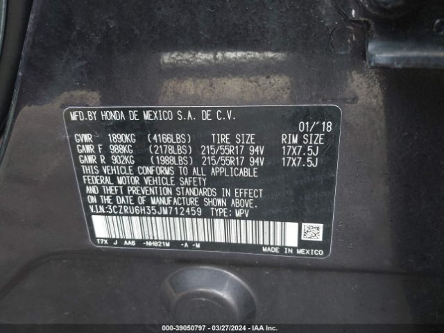 3CZRU6H35JM712459 Honda HR-V LX