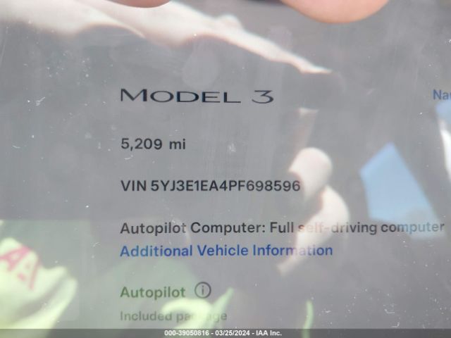 5YJ3E1EA4PF698596 Tesla Model 3 Rear-wheel Drive