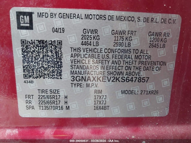Chevrolet EQUINOX LT 2019 3GNAXKEV2KS647857 Image 9