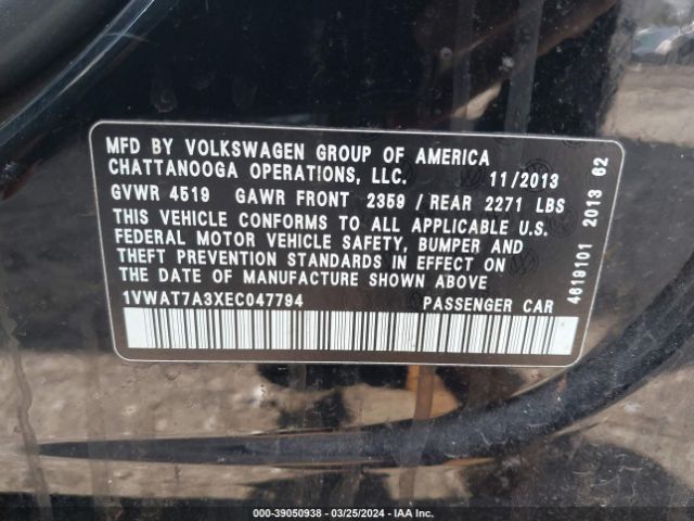 1VWAT7A3XEC047794 Volkswagen Passat 1.8t Wolfsburg Edition