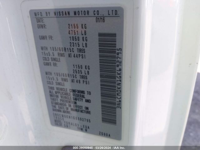 3N6CM0KN1GK692795 Nissan NV200 SV