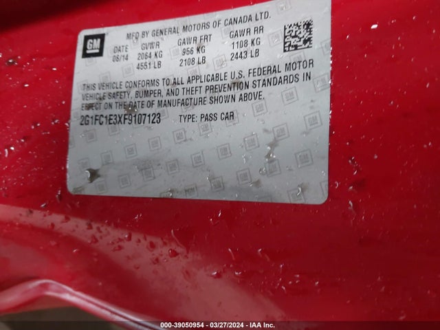 Chevrolet CAMARO LT 2015 2G1FC1E3XF9107123 Image 9