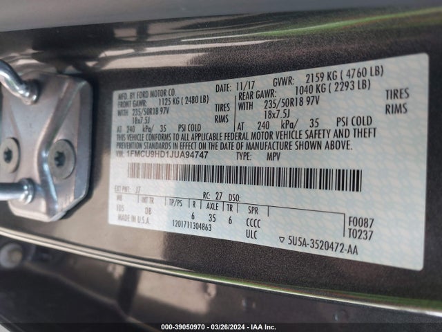Ford ESCAPE SEL 2018 1FMCU9HD1JUA94747 Image 9