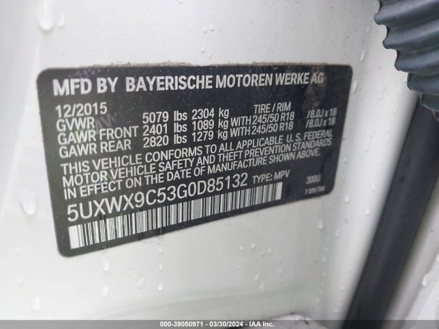 BMW X3 Xdrive28i 2016 5UXWX9C53G0D85132 Image 9