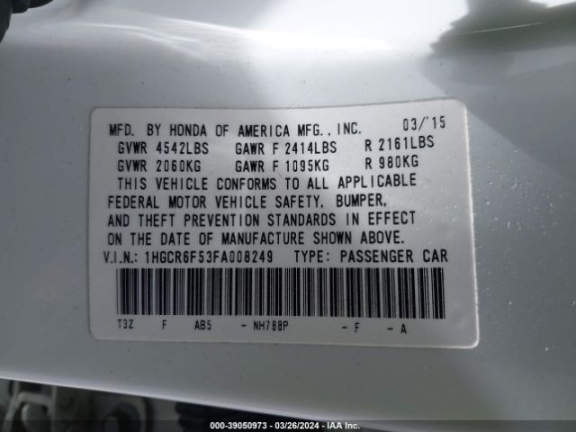 1HGCR6F53FA008249 Honda Accord Hybrid Ex-l