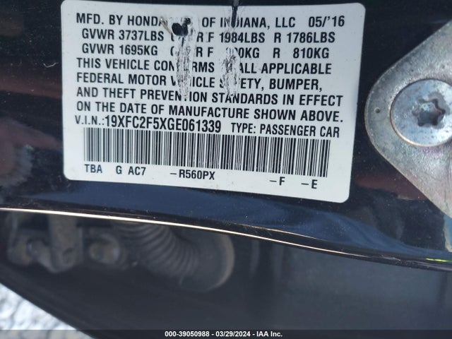 Honda Civic Lx 2016 19XFC2F5XGE061339 Image 9