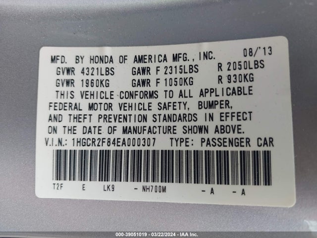 Honda Accord Ex-l 2014 1HGCR2F84EA000307 Image 9