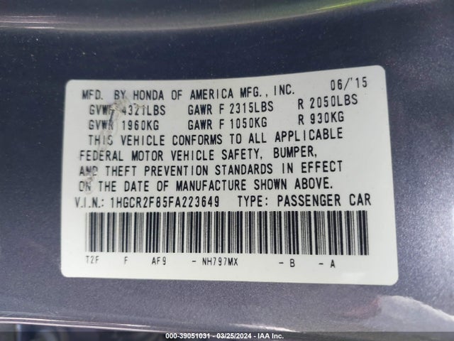 Honda Accord Ex-l 2015 1HGCR2F85FA223649 Image 9