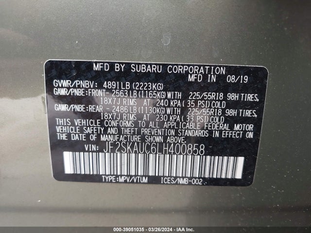 Subaru Forester Limited 2020 JF2SKAUC6LH400858 Image 9