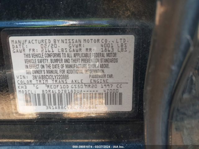 3N1AB8CV2LY220886 Nissan Sentra Sv Xtronic Cvt