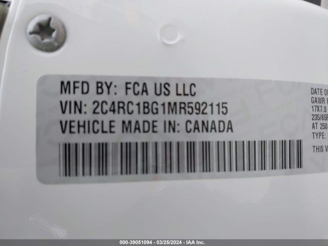 2C4RC1BG1MR592115 Chrysler Pacifica Touring L