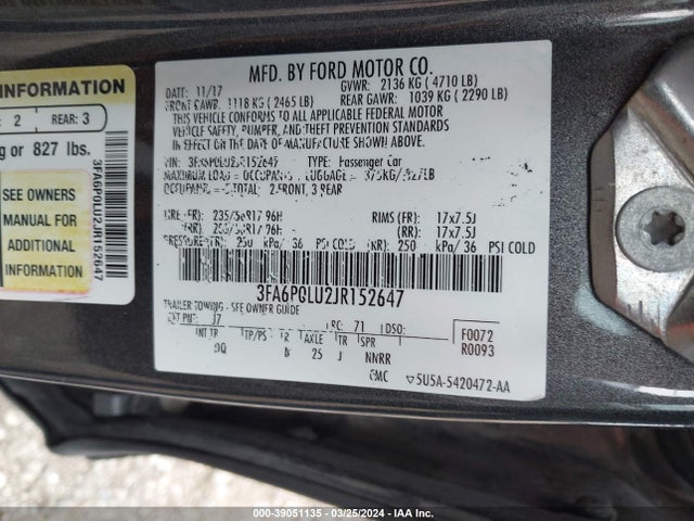 Ford Fusion Hybrid Se 2018 3FA6P0LU2JR152647 Image 9