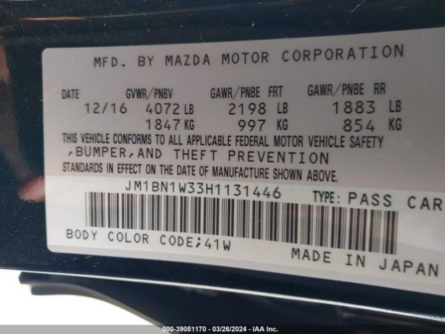JM1BN1W33H1131446 Mazda Mazda3 Grand Touring