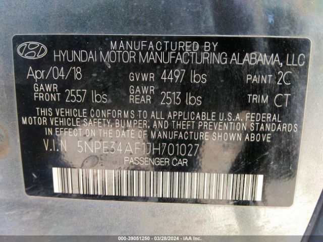 5NPE34AF1JH701027 Hyundai Sonata Sport+