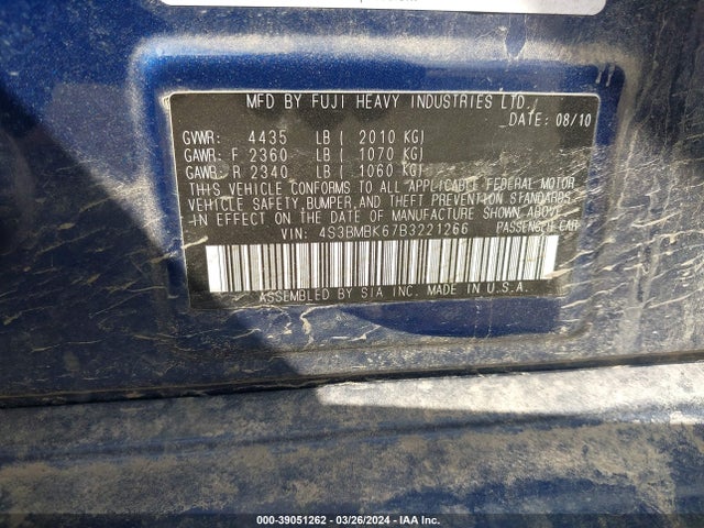 Aukcja sprzedaży 2011 Subaru Legacy 2.5i Limited, vin: 4S3BMBK67B3221266, numer aukcji: 39051262