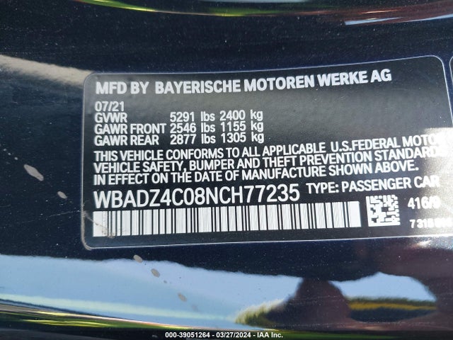 BMW 840i Xdrive 2022 WBADZ4C08NCH77235 Image 9