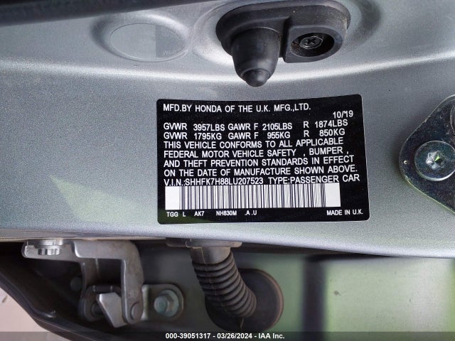 Honda Civic Ex-l 2020 SHHFK7H88LU207523 Image 9
