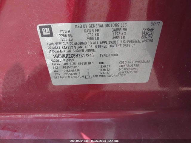 Chevrolet Silverado 1500 2lt 2017 1GCVKREC6HZ317246 Image 9