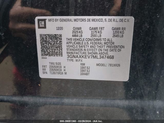 3GNAXKEV7ML347468 Chevrolet Equinox Fwd Lt