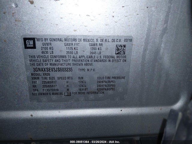 Chevrolet EQUINOX LT 2018 3GNAXSEV3JS603235 Image 9