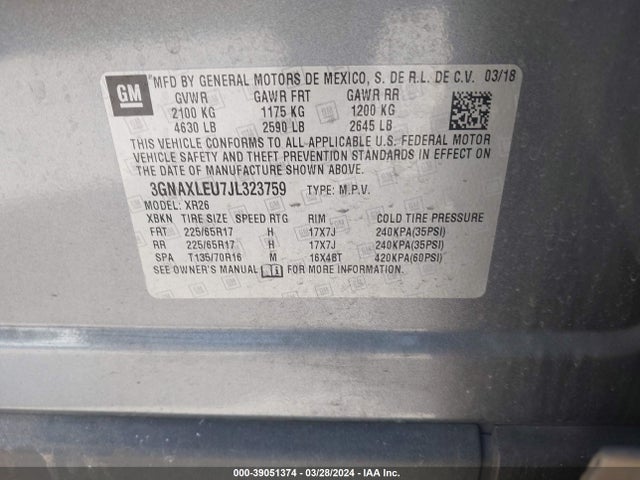 Chevrolet EQUINOX LT 2018 3GNAXLEU7JL323759 Image 9