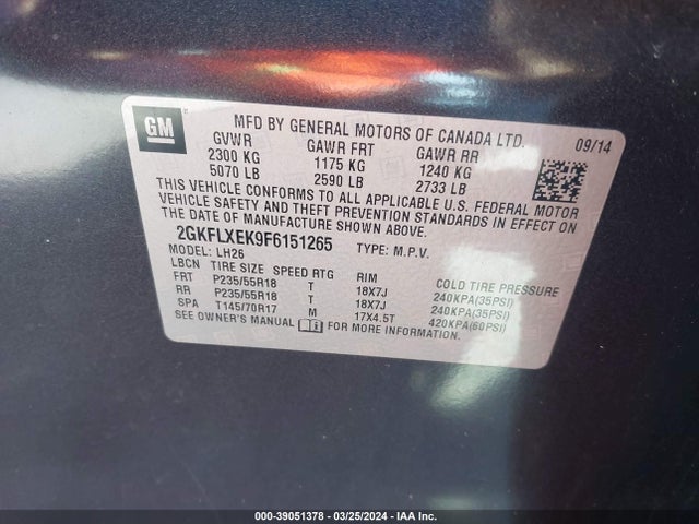 GMC Terrain Slt-1 2015 2GKFLXEK9F6151265 Image 9