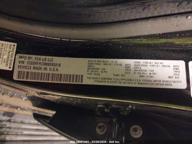 RAM 1500 2022 1C6SRFHT0NN392818 Image 9