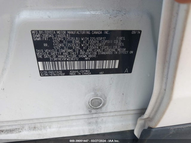 Toyota Rav4 Xle 2015 2T3RFREV9FW236312 Image 9
