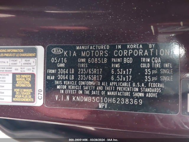 KIA SEDONA LX 2017 KNDMB5C10H6238369 Image 9