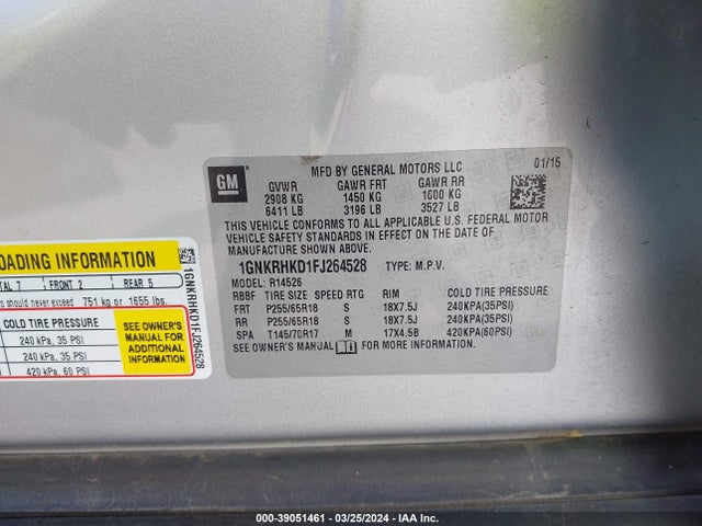 Chevrolet Traverse 2lt 2015 1GNKRHKD1FJ264528 Image 9