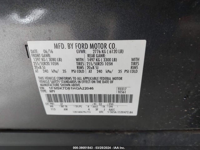 Ford EXPLORER XLT 2017 1FM5K7D81HGA22046 Image 9