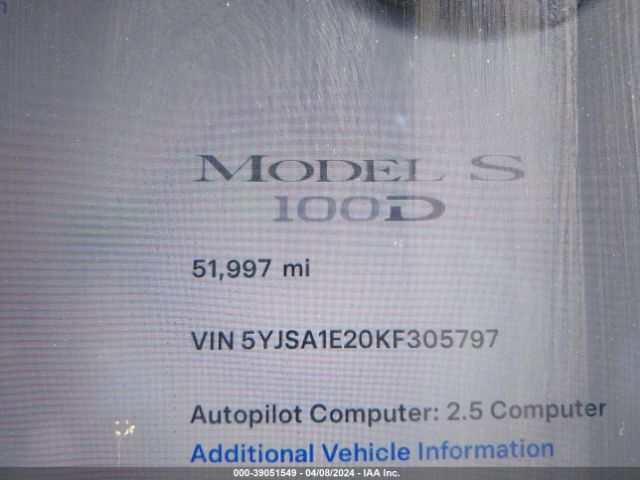 5YJSA1E20KF305797 Tesla Model S 100d/75d/long Range/standard Range
