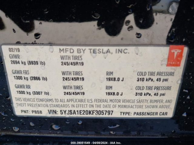 5YJSA1E20KF305797 Tesla Model S 100d/75d/long Range/standard Range